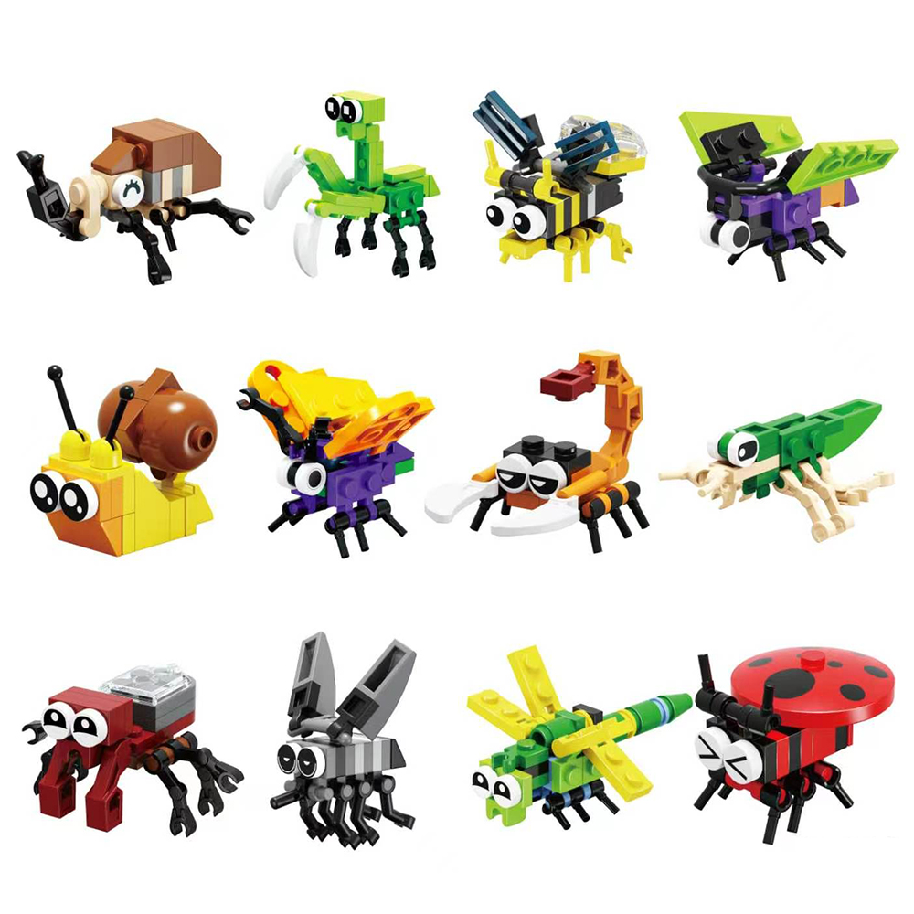 Kingdom Kids Education - 12-teiliges Set Insekten-Bausteine Mini-Tierfiguren Kreative Schmetterling-Bienen