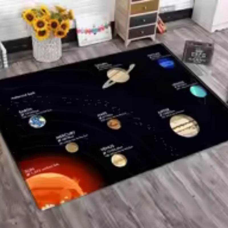 Kids Education Background - Schwarzer Hintergrund Sonnensystem Planeten-Etikett Großer Filz-Teppich