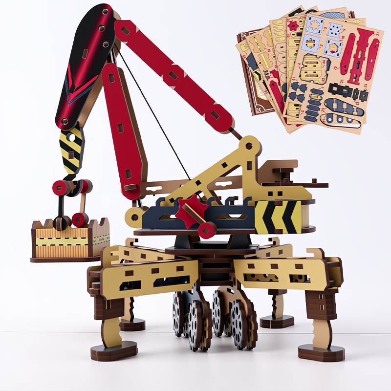 Kids Education Mobile - 3D Holz-Mobilkran-Puzzle DIY Montage Baufahrzeug-Modell Kinder