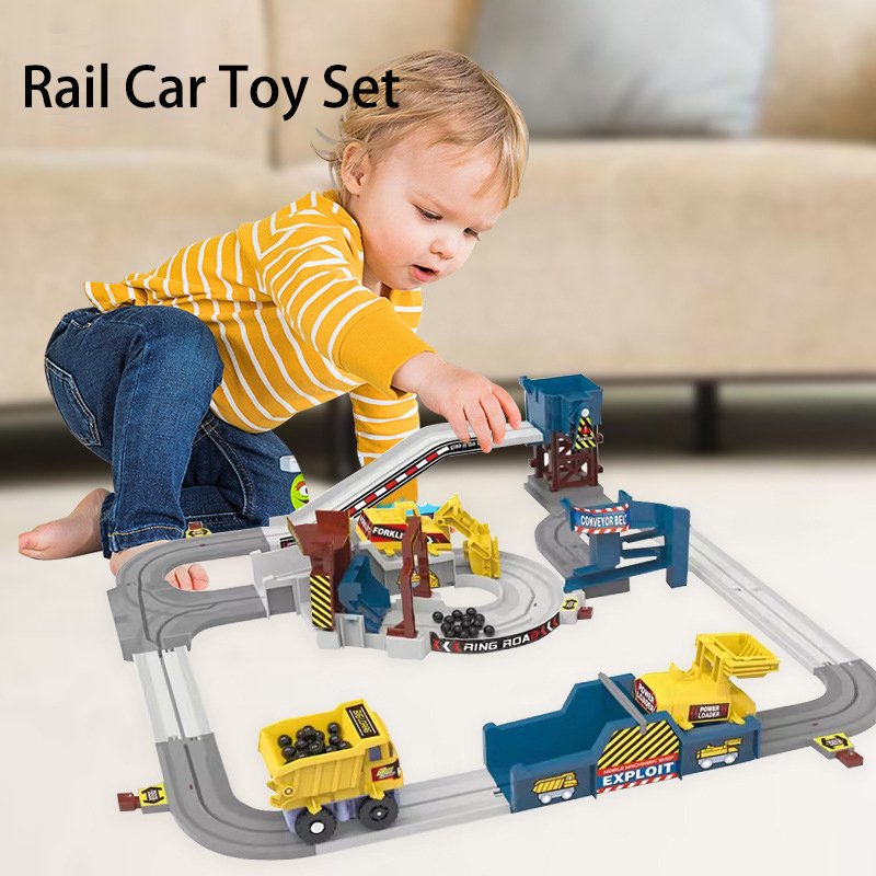 Kids No Education - Abenteuer-Eisenbahn-Set mit Elektro-Mine-Cart, Rennstrecke und Technikfahrzeug