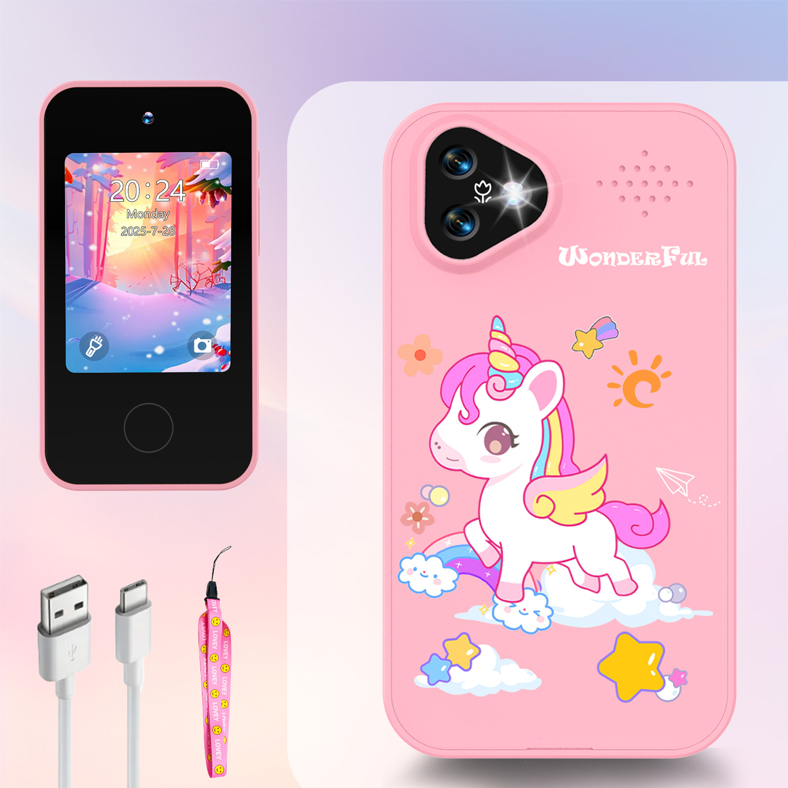 Kids Education Mobile - Einhorn Kinder-Smartphone-Kamera-Spielzeug Touchscreen Baby-Handy MP3-Player Digitale