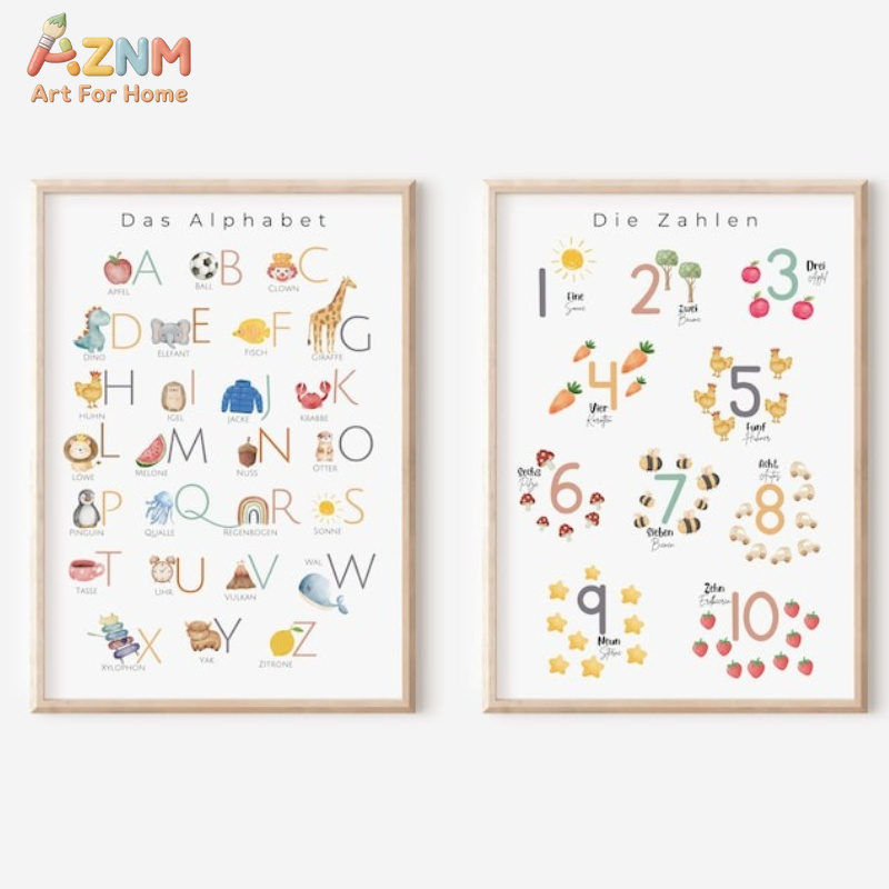 Kids No Education - AZNM Leinwand-Wandkunst mit deutschem Alphabet und