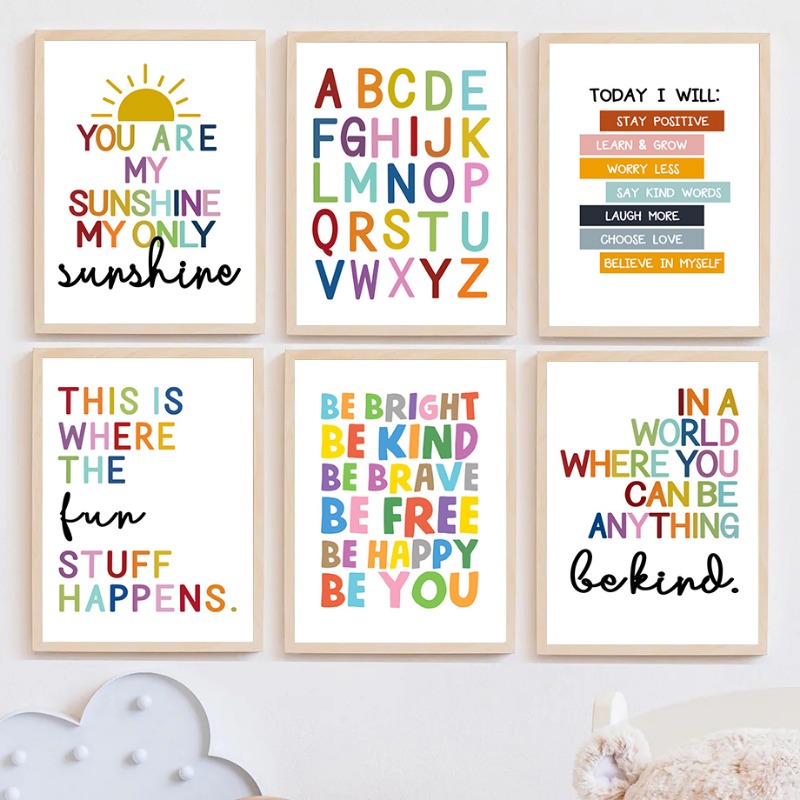 Kids No Education - Englische Bildungs-Poster Alphabet Zahlen Farben Formen